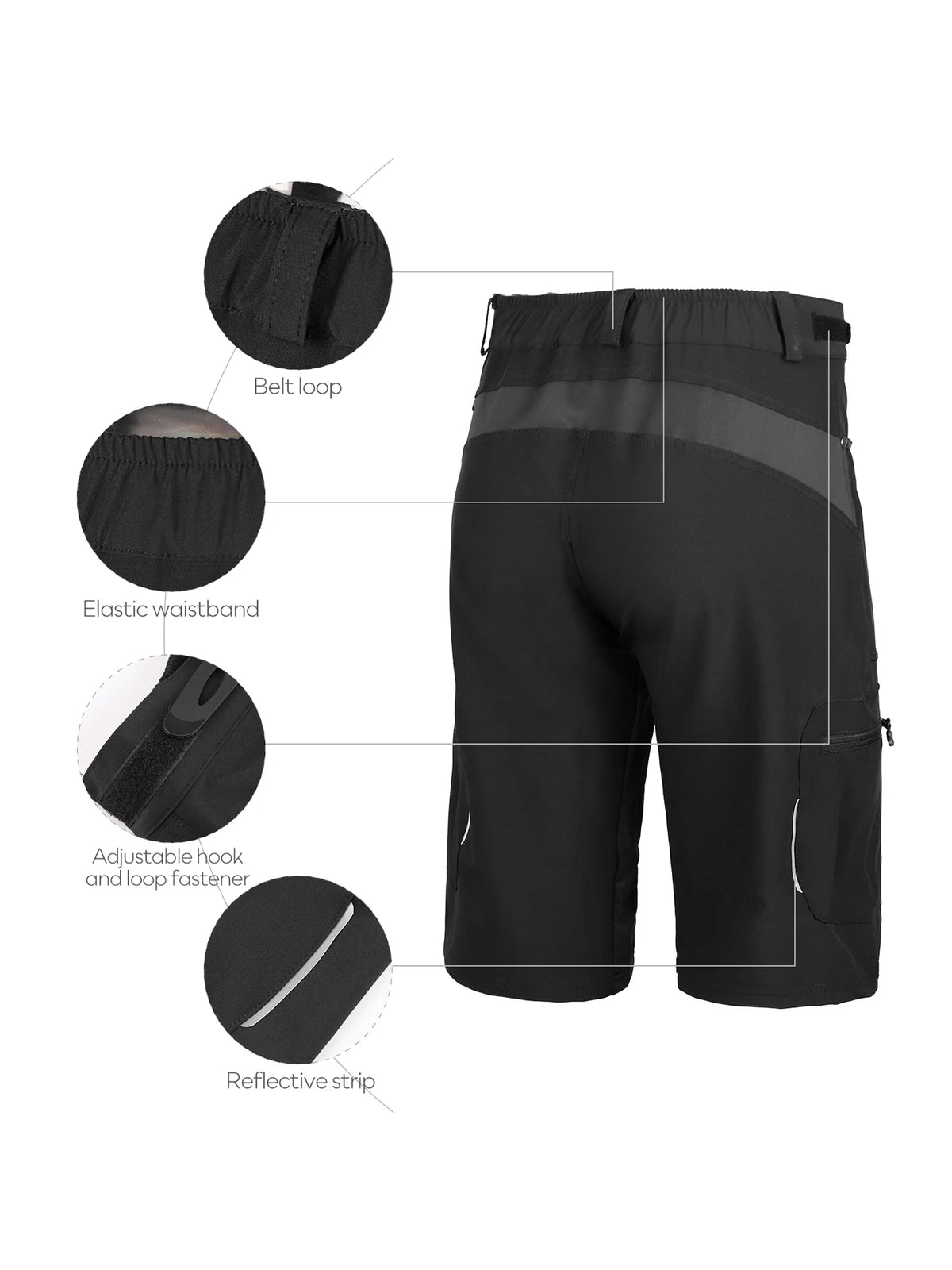 Gym Shorts Man Mountain Bike Shorts Stretch MTB Shorts Quick Dry with Zipper Pocket Suitable for Running,Hiking,Camping