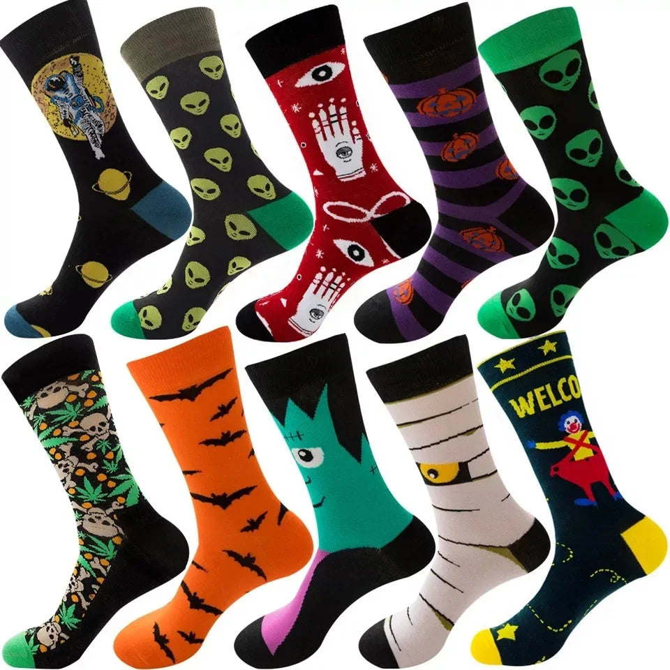 10 Pairs Lot Pack Men Women Couples Lover Socks New Arrival Rhombus Animal Christmas Cartoon Fruit Food Dot Cotton Happy Socks