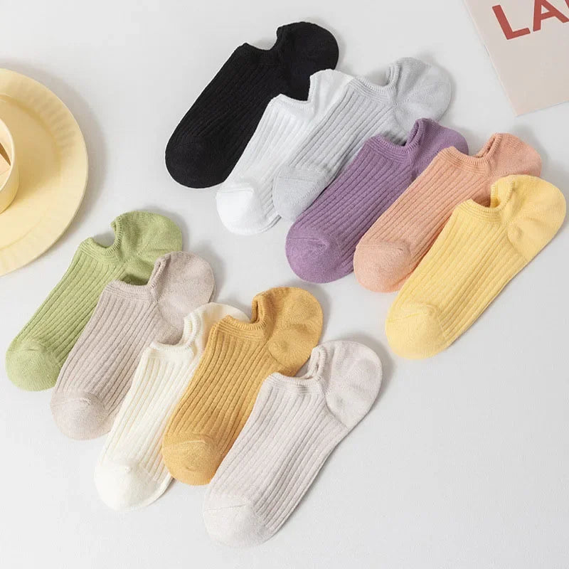 10 Pairs Women's Boat Sock Thin No Show Socks Non-Slip Solid Socks Slippers Simple Breathable Comfortable Casual Ankle Sox