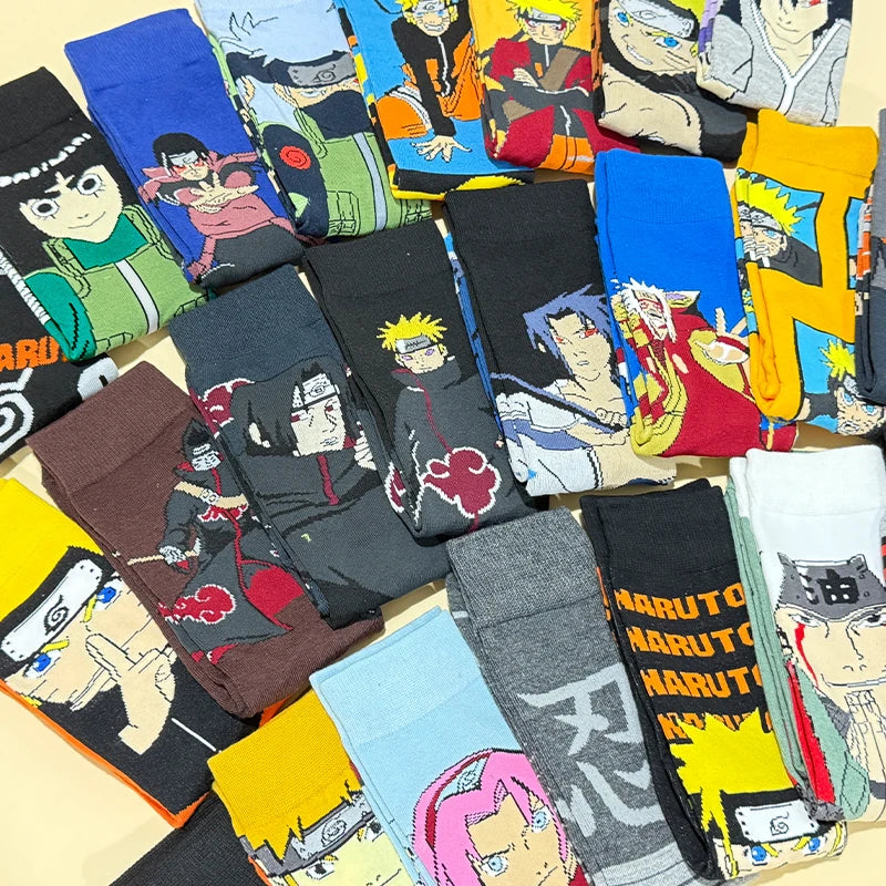 6 Pairs of Random Bandai Hip Hop Street Style Naruto Anime Socks for Men and Women Novel and Nteresting Casual Crew Socks