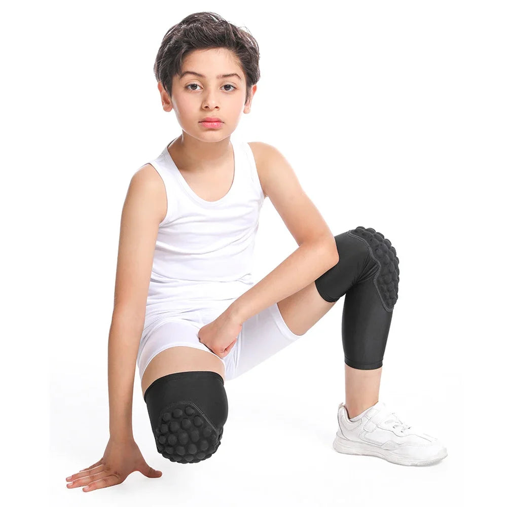 1Pcs Kids/Youth Sports Honeycomb Compression Knee Pads Elbow Brace Guards Protective Gear for Basketball, Football, Cycling