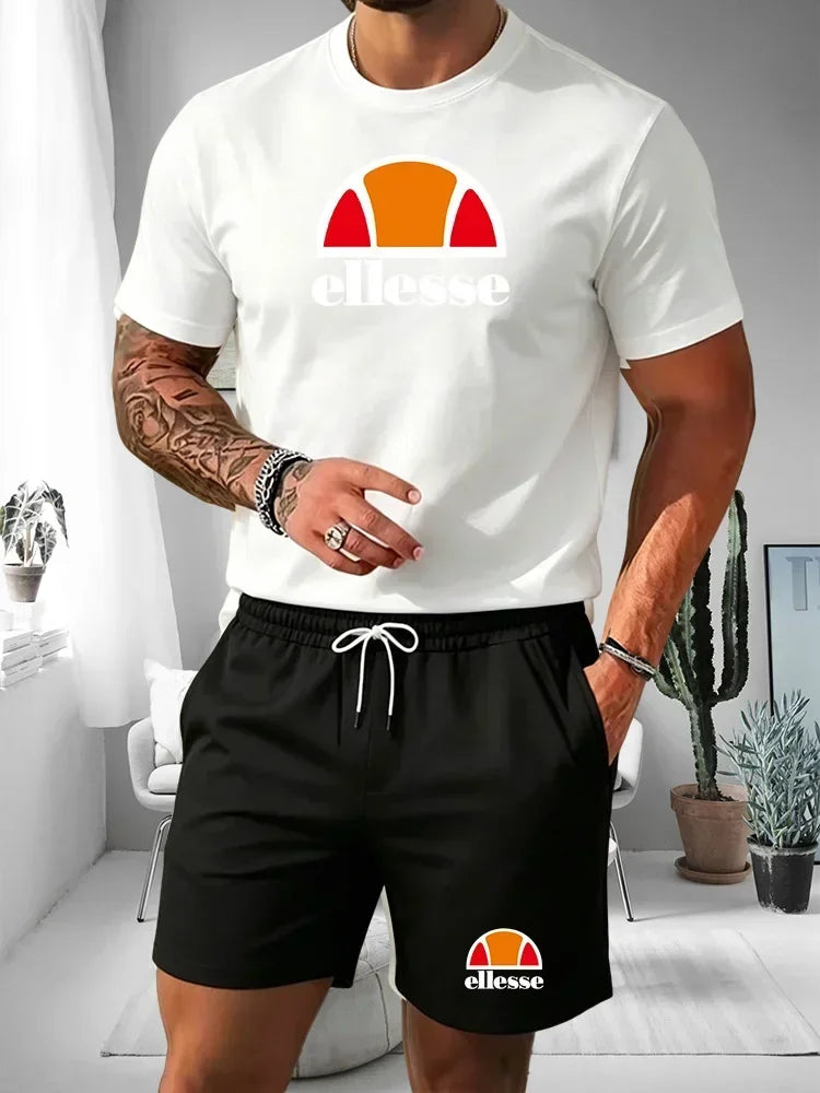 Men's Two-piece Sports Suit Round Neck Short Sleeved Shirt Shorts Set Men's Running Suit Plus Size T-shirt Men's Summer T-shirt