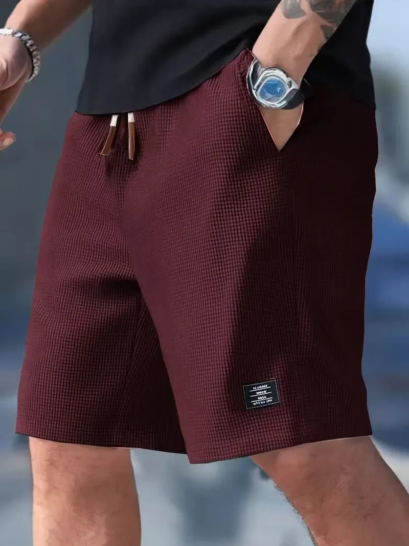 2026 Summer Men's Waffle Texture Casual Sports Beach Shorts Quick Dry Trendy Breathable Bermuda Shorts Streetwear 