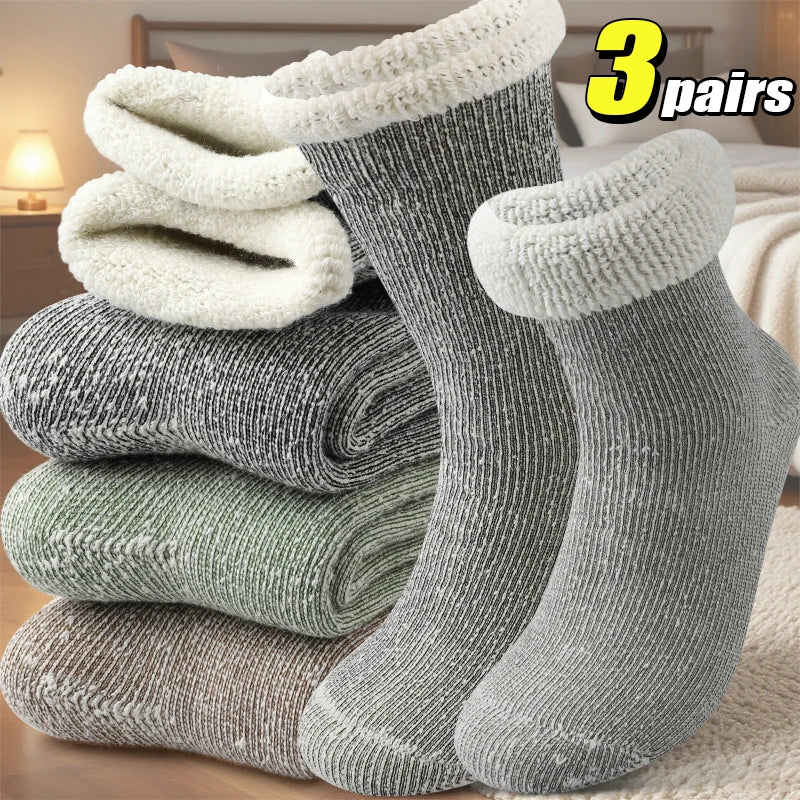 3Pairs Super Thick Merino Wool Socks Women Winter Thermal Soft Cozy Mid Tube Socks Fleece Lined Outdoor Sport Sock for Cold Snow