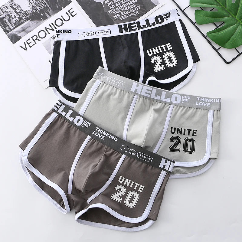 1/3pcs Men Underwear Sports Boxer Shorts Cotton Solid Color Sexy Panties Fashion Breathable Comfortable Underpants Man U Convex