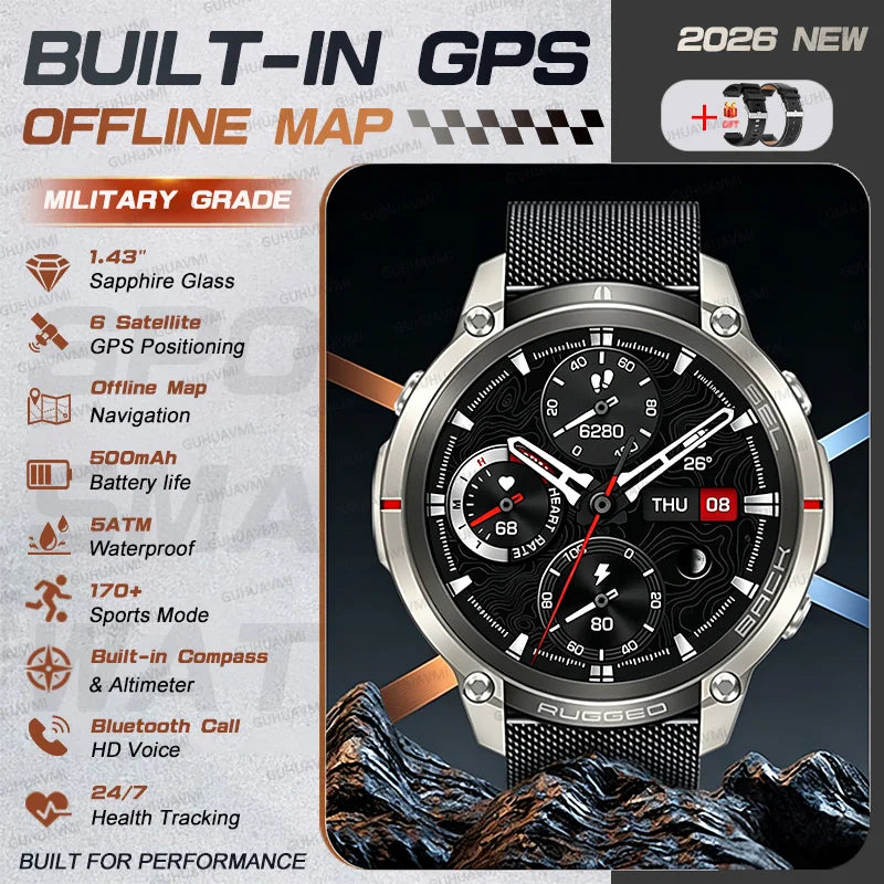 T-Rex 4 Military All-Terrain Accurate Offline Map SmartWatch Built-in GPS Compass Altimeter 5ATM Waterproof Swim Sport Watch Men