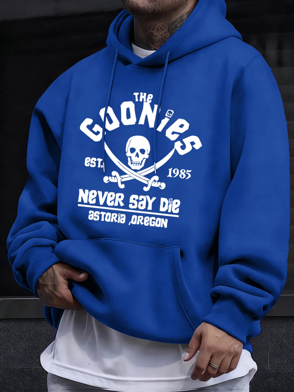 Distressed Goonies Never Say Die Mens Sweatshirt Fashion Casual Hoodies Soft Loose Pullovers Fleece Autumn Unisex Clothing