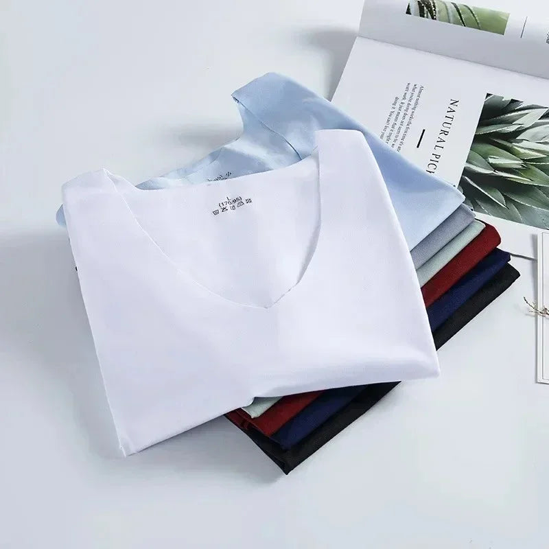 Ice Silk T-shirt Vest Men's Sports Fitness Sleeveless Undershirts Underwears Traceless Summer Slim Fit Breathable Singlet M-5XL