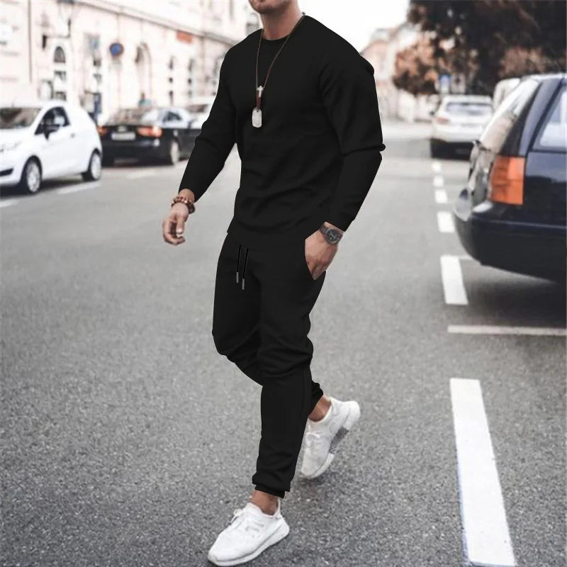 Men's 2025 popular Two-Piece Jogger Sports Suit Warm Autumn Winter Tracksuit Set with Running Sweatshirt And Sweatpants