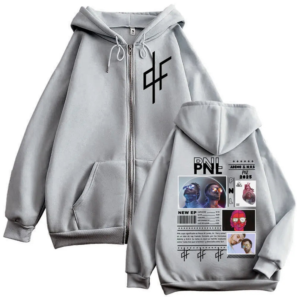 Le Monde Chico Zipper Hoodies PNL Album French Rapper Graphic Zip Up Pullovers Men Women Fashion Hip Hop Long Sleeve Sweatshirt