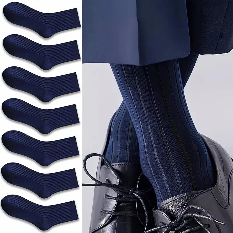 7 Pairs Men's Business Mid Tube Socks Formal Dress Socks Comfortable Breathable Sweat Absorbing All Season Casual Socks Men