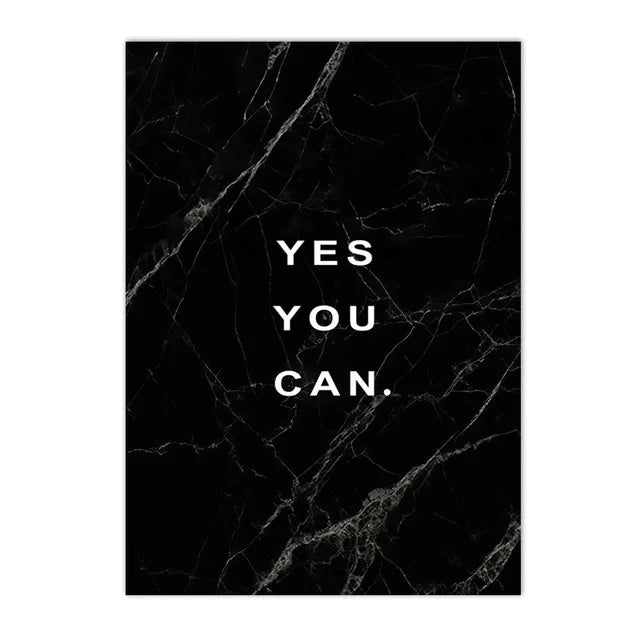 Yes You Can Motivational Phrase Poster and Print Minimalist Quotes Poster Canvas Black White Wall Art Picture Nordic Home Decor