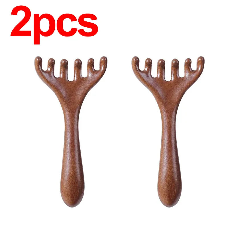 Wooden Meridian Massage Comb Promote Blood Circulation Body Anti-static 6-Claw Head Massager BGua Sha Tool AMS05