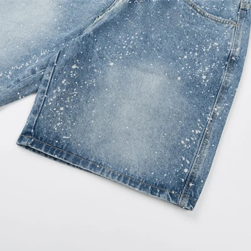 Vintage Men's Denim Shorts Jorts Summer New High Waist Loose Fit Retro American Style Five Inch Casual Pants