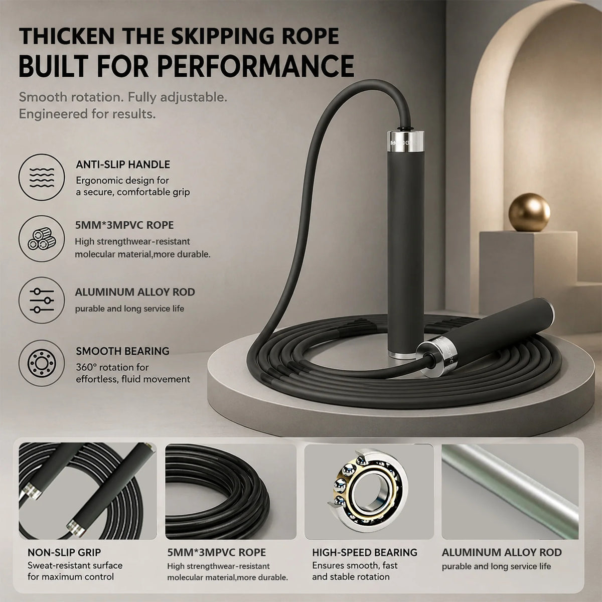 Boxing Jump Rope Sport Exercise Adults Lose Weight Diet Length Adjustable Jumping Rope for Beginners Dual Ball Bearing Design
