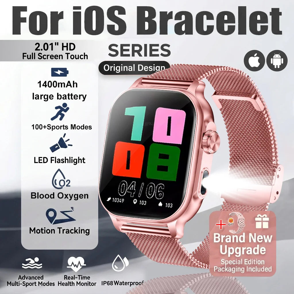 New1400mAh Large Battery Smart Watch 5ATM Waterproof LED Flashlight 100+ Sports Modes Heart Rate Fitness Tracker Men Smart Watch