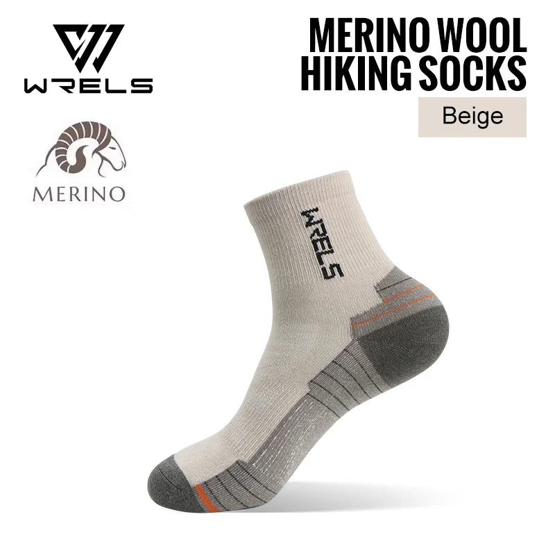 WRELS 1/3Pairs Merino Wool Socks Breathable Moisture Wicking Anti-Odor Socks Hiking Running Trekking Thermal Athletic Crew Socks