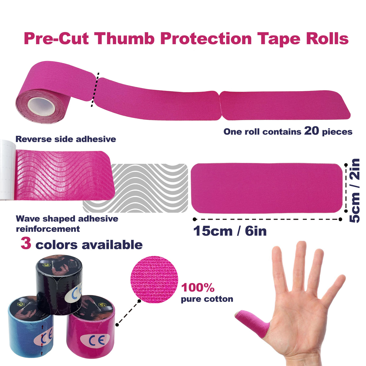 Crazy Fox Pre-cut Thumb Protection Tape Rolls Sport Athletic Pure Cotton Wave Shaped Adhesive for Hook Grips Gym Cross Training
