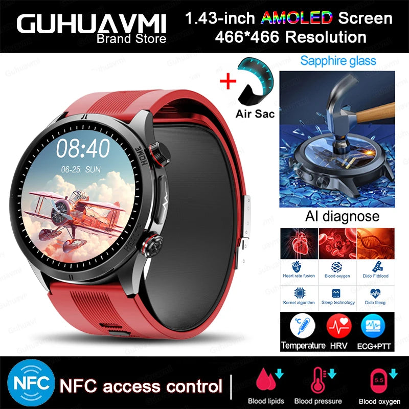 2026 New AI diagnosis Air Pump Blood Pressure Accurate Measure Smart Watches Men Uric Acid ECG Call Health NFC Smartwatch Women