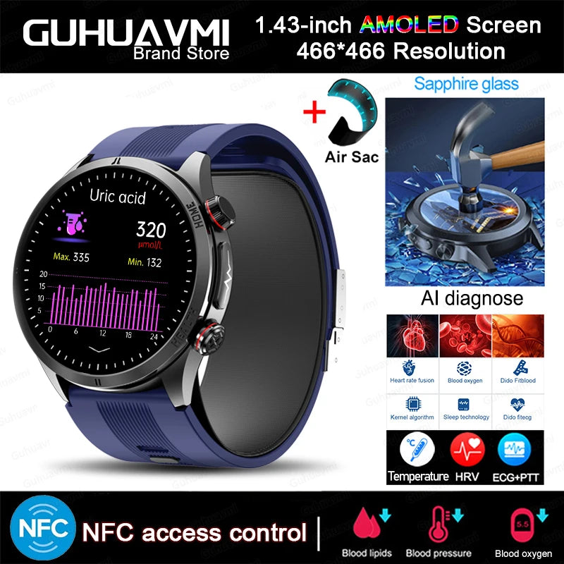 2026 New AI diagnosis Air Pump Blood Pressure Accurate Measure Smart Watches Men Uric Acid ECG Call Health NFC Smartwatch Women