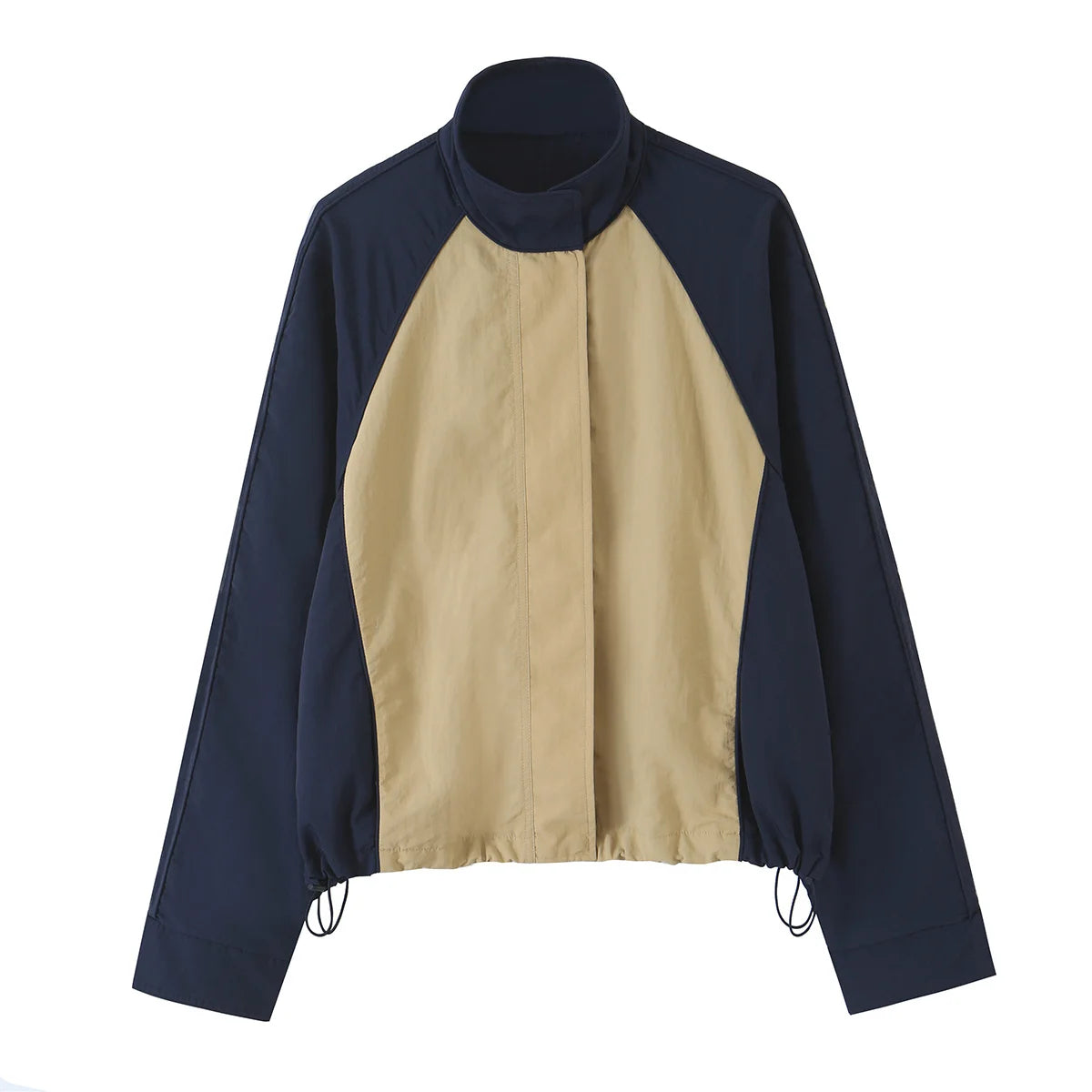 HH Casual Women's Patchwork Nylon Tracksuit Spring Autumn High Neck Drawstring Waist Loose Jacket+Side-striped Trousers