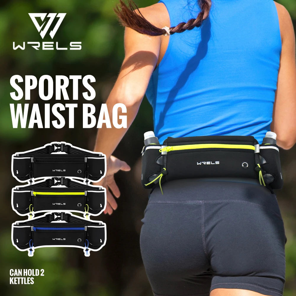 WRELS Upgraded Running Belt Bag With Water Bottles Hydration Belt Running Pouch Bag  Fanny Pack Phones Waist pack for Sports