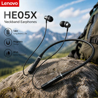 Original Lenovo HE05X Bluetooth 5.0 Sports Neckband Earphones HiFi Stereo Sound Music Headphone Long Battery Life HD Call Earbud
