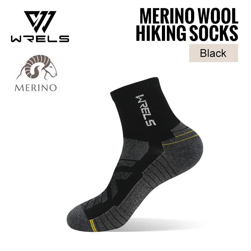 WRELS 1/3Pairs Merino Wool Socks Breathable Moisture Wicking Anti-Odor Socks Hiking Running Trekking Thermal Athletic Crew Socks