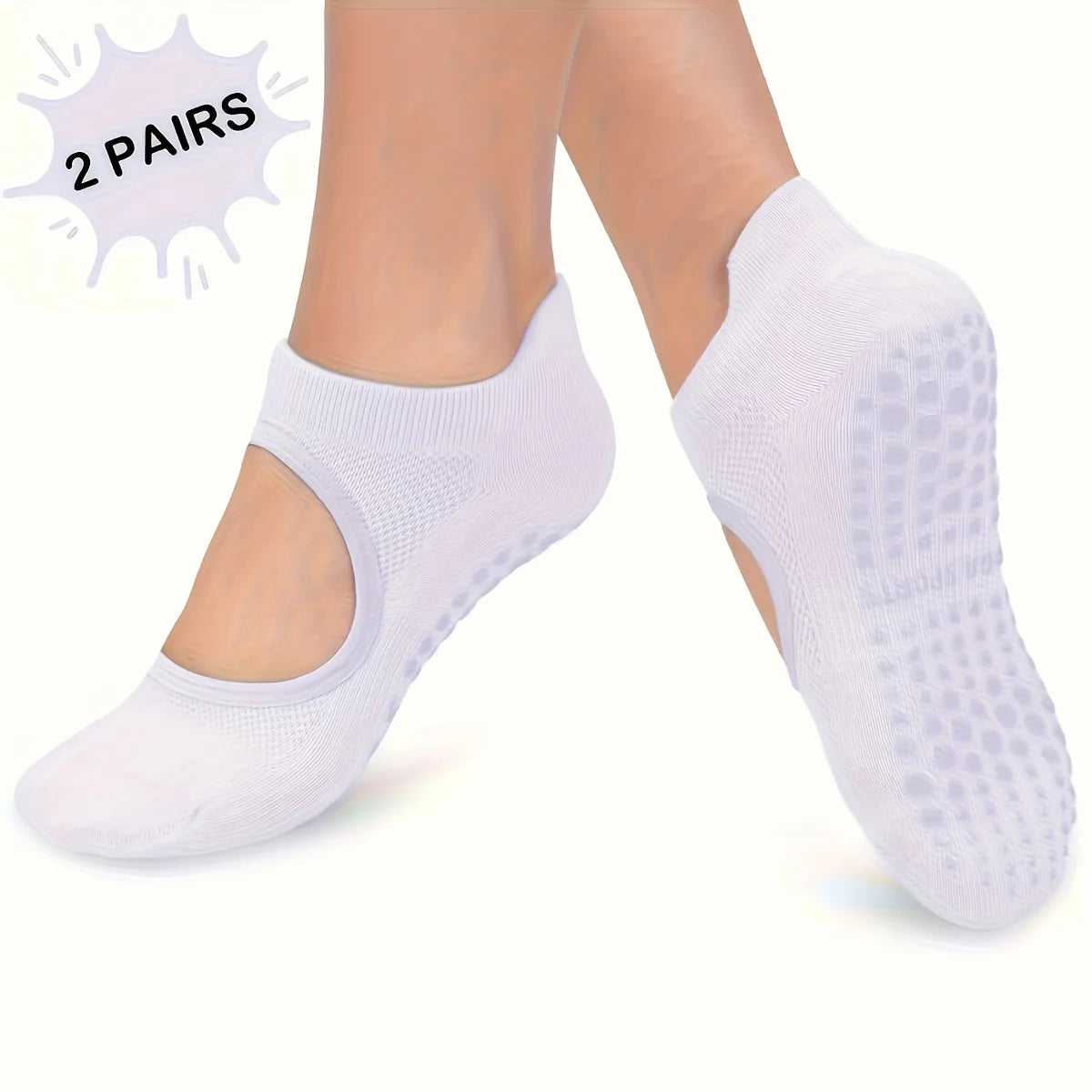 2 Pairs Fitness Yoga Pilates Bottom Silicone Non-Slip Socks Hollow Design Breathable Sweat Absorption