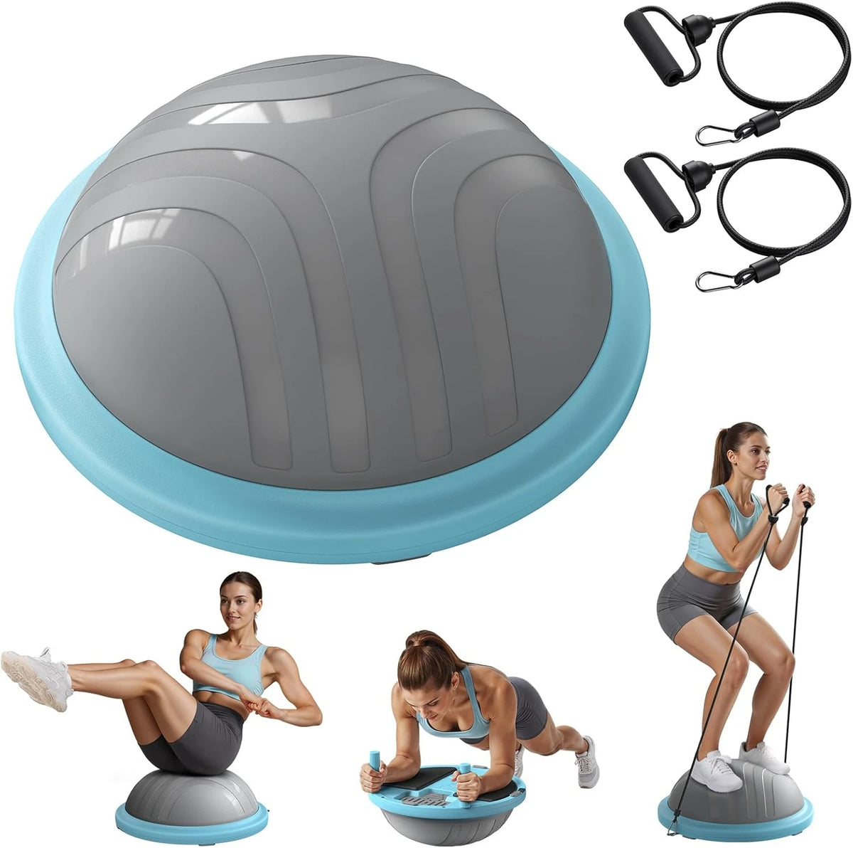 MERACH Balance Ball 18'' Half Ball Exercise Trainer for Core Workout Anti-Slip 450 LBS Capacity Includes Foot Pump and Resistance Bands for Home Gym and Physical Therapy Yoga Workouts Pilates Fitness