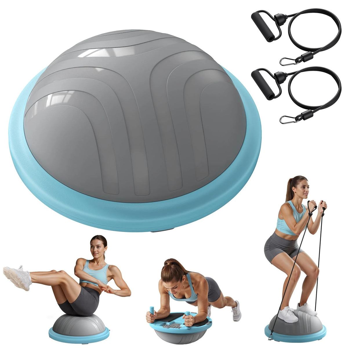 MERACH Balance Ball 18'' Half Ball Exercise Trainer for Core Workout Anti-Slip 450 LBS Capacity Includes Foot Pump and Resistance Bands for Home Gym and Physical Therapy Yoga Workouts Pilates Fitness