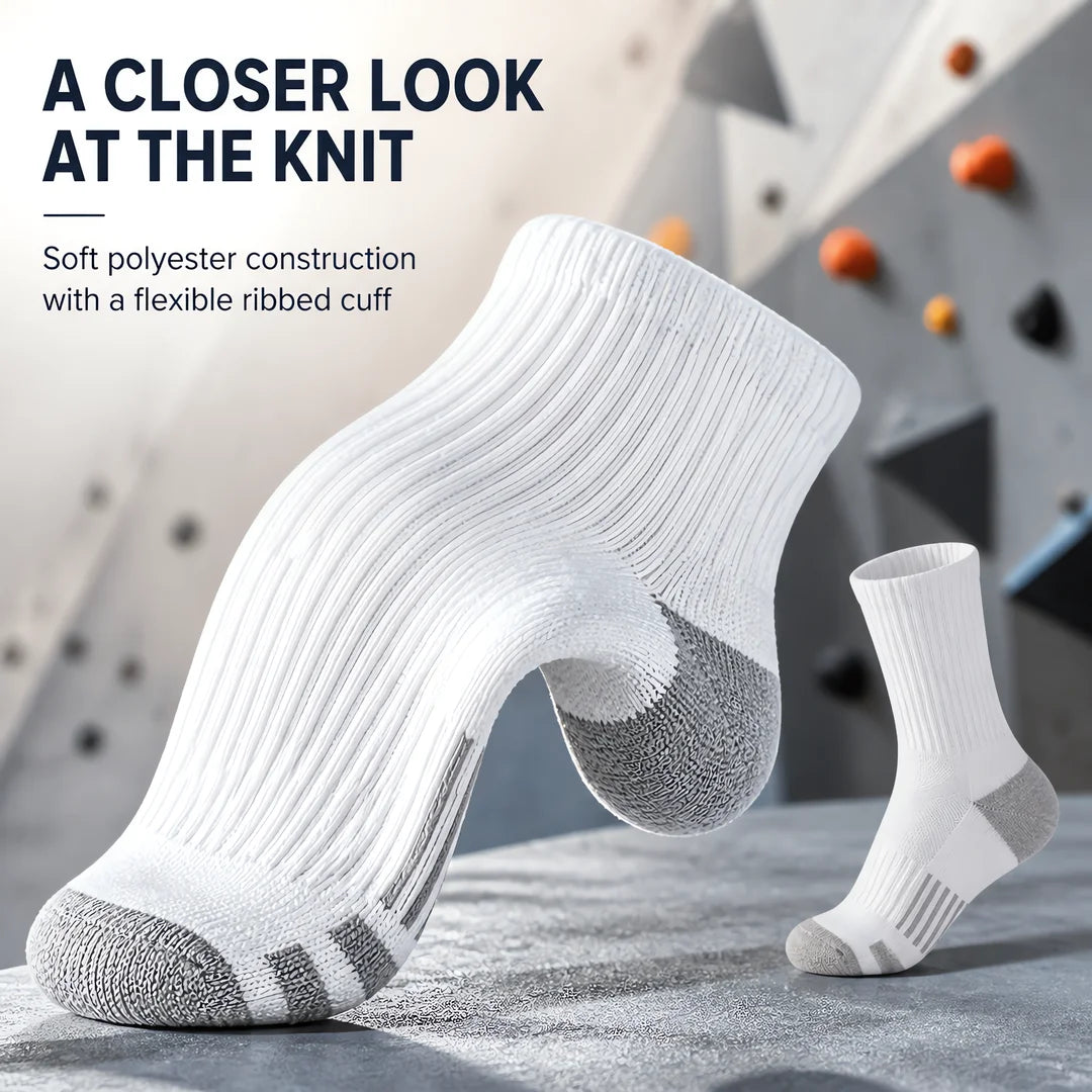 6 Pairs Unisex Crew Athletic Socks – Zoned Comfort Design, Ribbed Cuff, Gray Heel Toe & Striped Sole – Moisture-Wicking Performance Socks for Gym, Running & Casual Wear