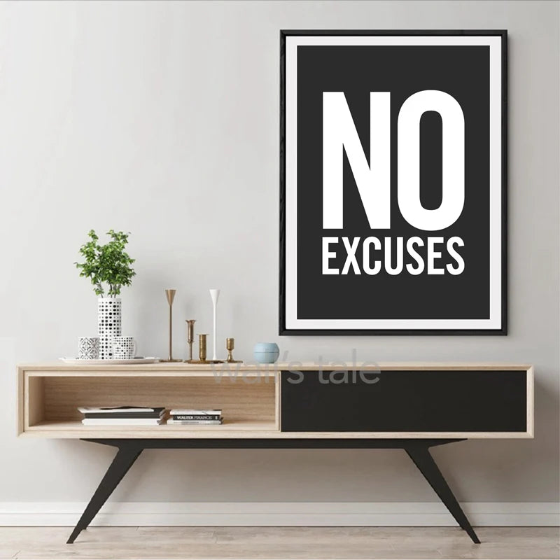 No Excuses Inspirational Quote Fitness Poster Gym Wall Decor , Motivational Art Typography Modern Canvas Painting Decoration