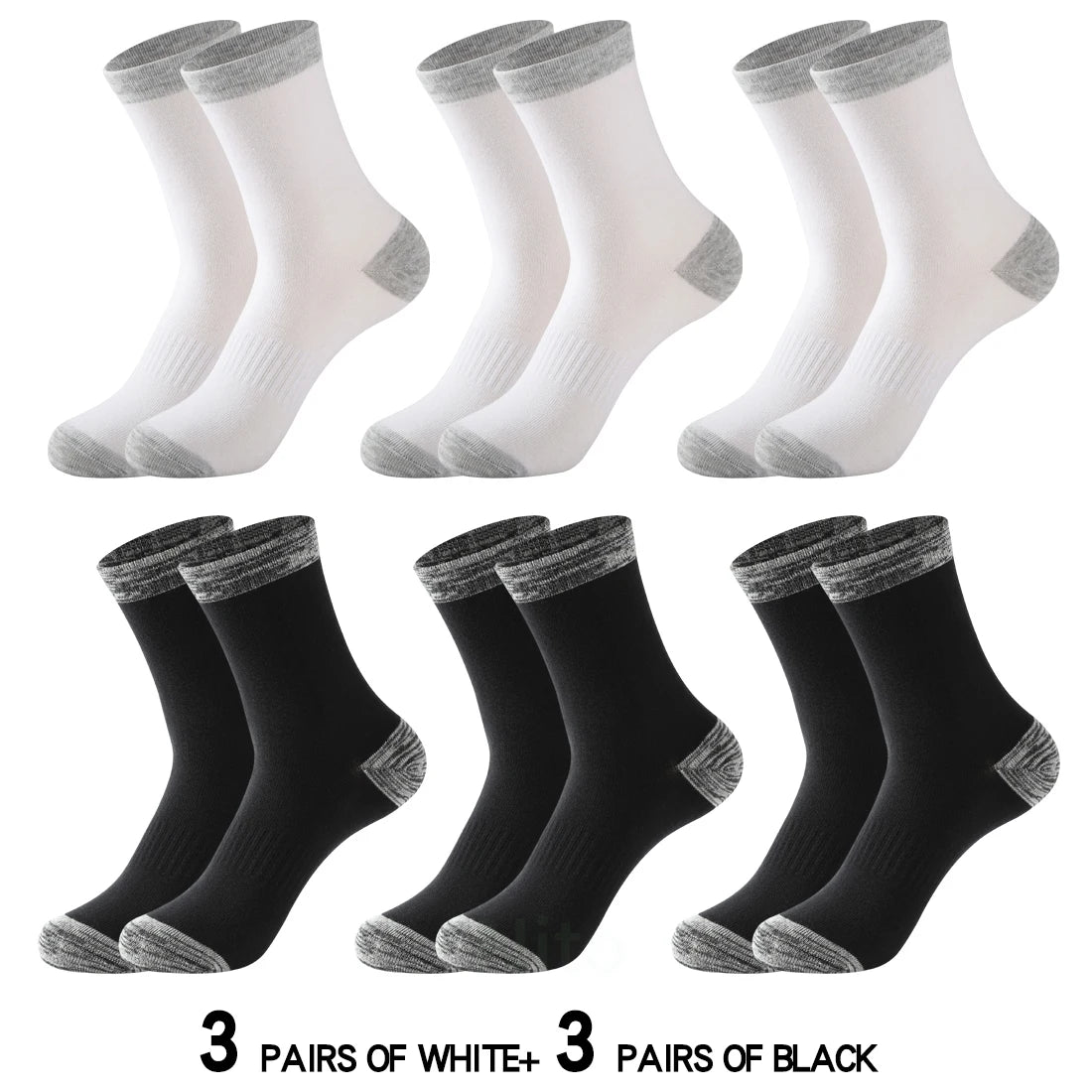 6 Pair Winter Men Socks Cotton Black Leisure Business Long Socks Walking Running Hiking Thermal Socks For Male Plus Size 38-48