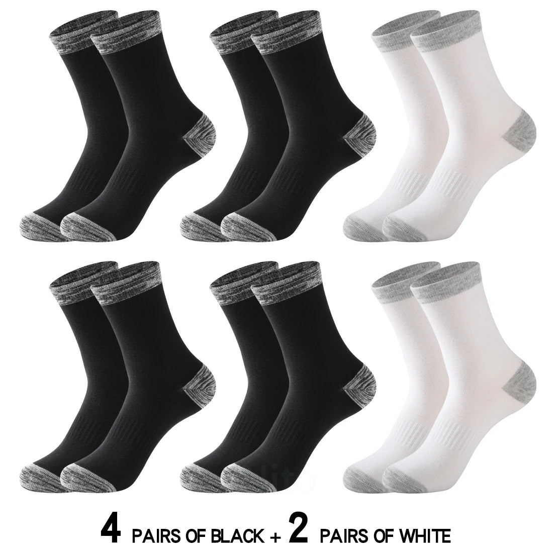 6 Pair Winter Men Socks Cotton Black Leisure Business Long Socks Walking Running Hiking Thermal Socks For Male Plus Size 38-48