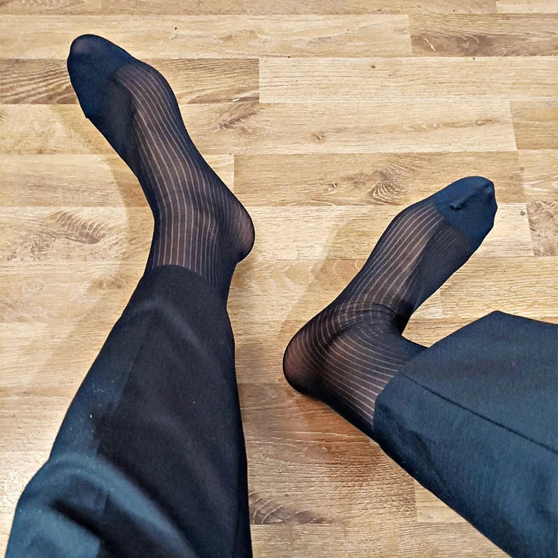 Man Dress Tube Socks Men Sheer Stockings Ultra Thin Erotic Formal Wear White Socks Sexy Transparent Business Sock See-through