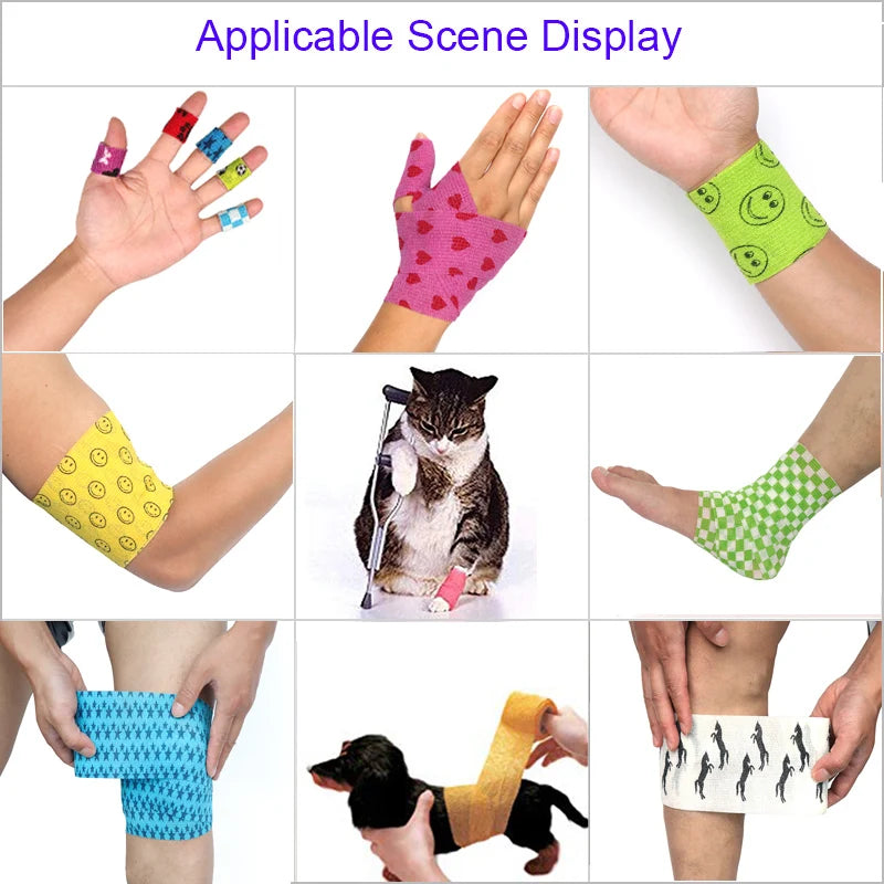 1 Pcs Printed Therapy Elastic Bandage Bands 4.8m Sports Colorful Self Adhesive Wrap Tape for Finger Joint Knee Animal Pet