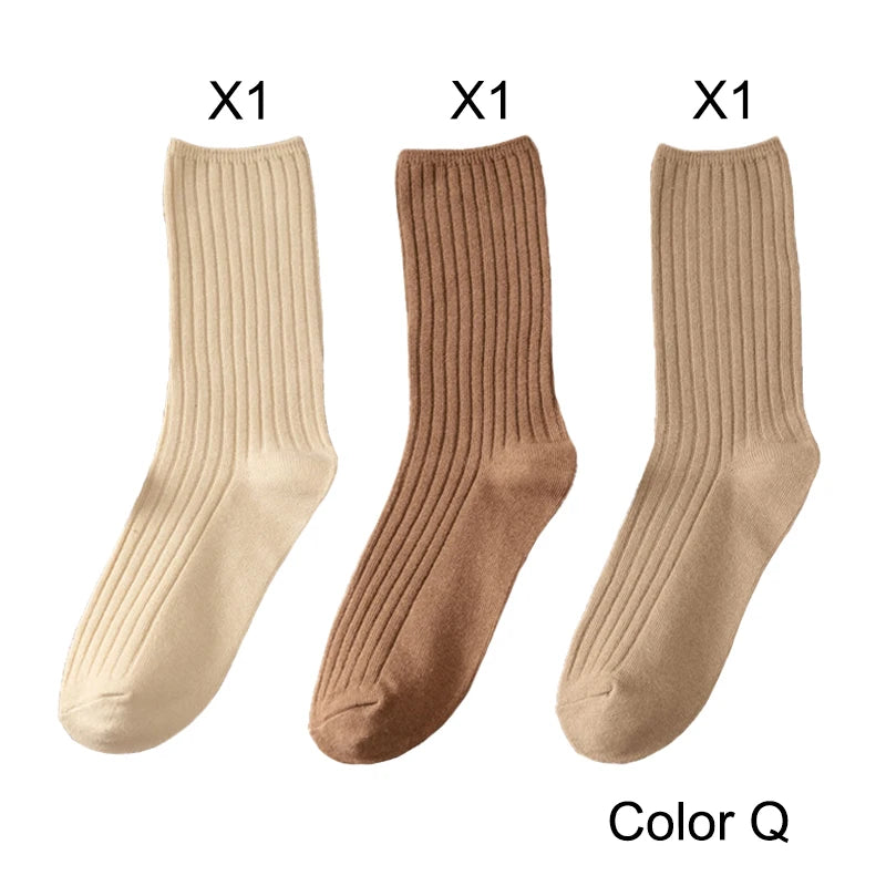 3 Pairs Lot Socks Sets Women Solid Color Elegant Retro Long Women Socks Breathable Japanese Style Casual Cotton Long Sock