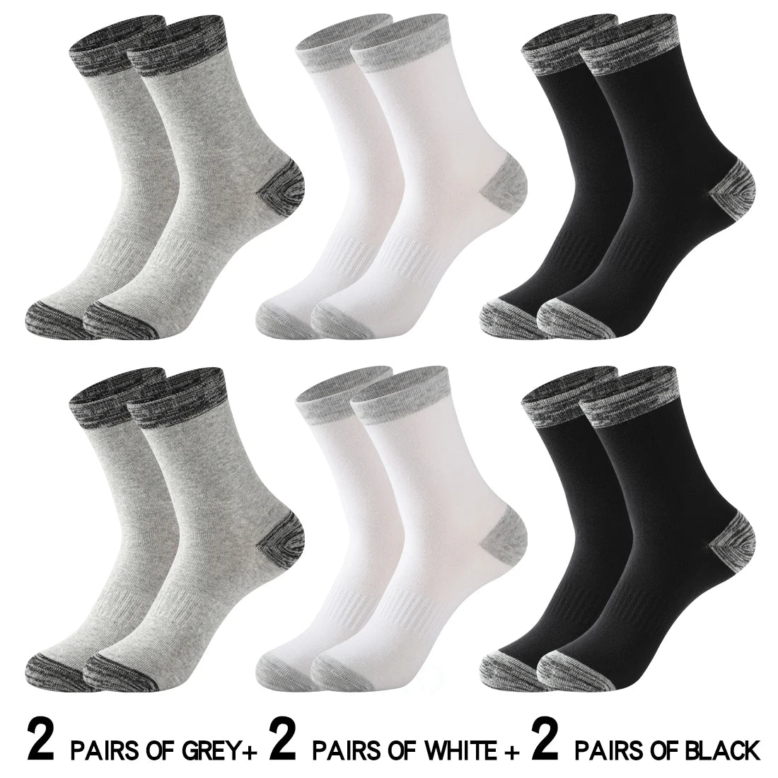 6 Pair Winter Men Socks Cotton Black Leisure Business Long Socks Walking Running Hiking Thermal Socks For Male Plus Size 38-48