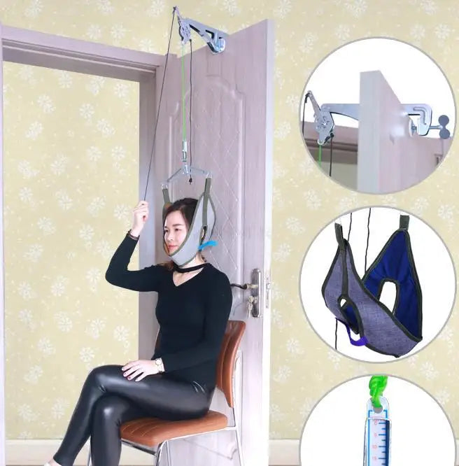 Cervical Traction Over Door Neck Massager Device Kit Stretcher Adjustable Chiropractic Back Head Massager Relaxation