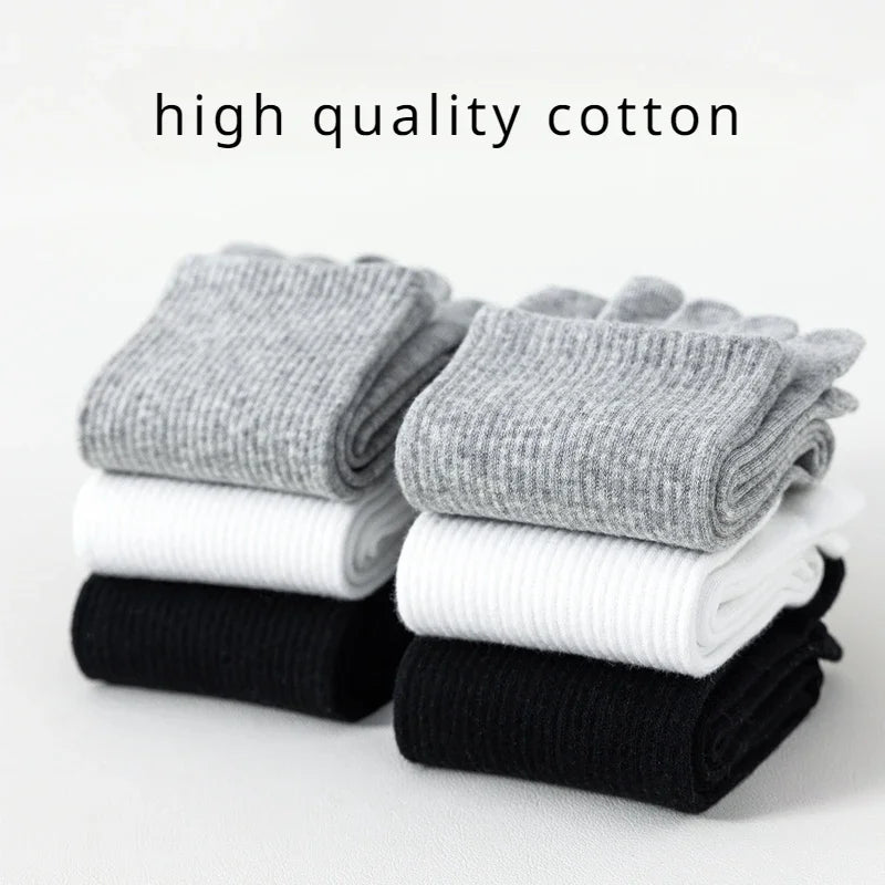 3 Pairs Cotton Five Finger Socks Men Thin Summer Gym Sport Crew Socks with Separate Fingers Non-slip Cotton Toe Socks Midi Tube