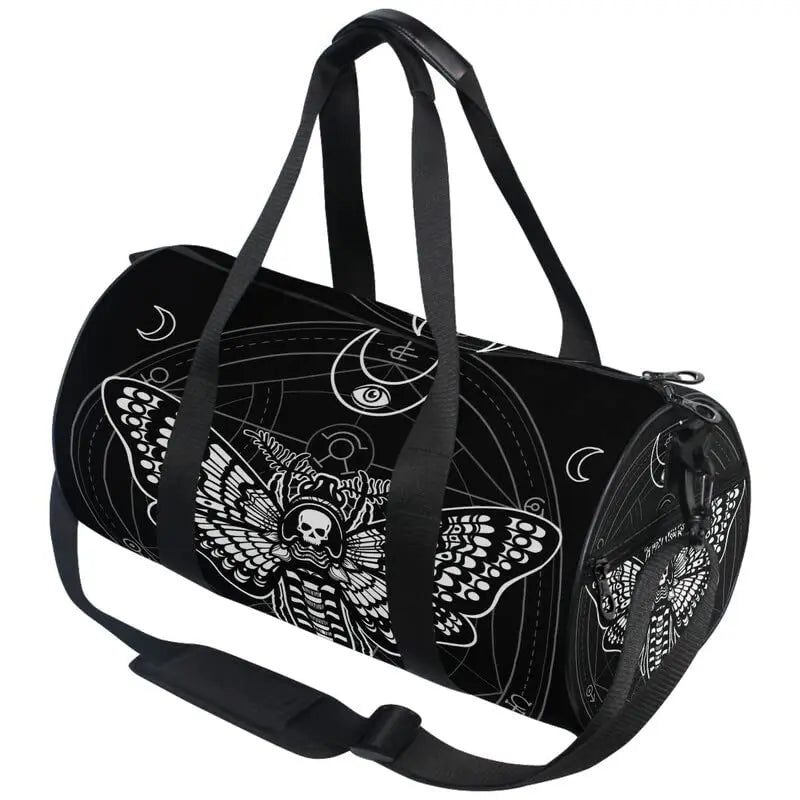 Black Skull Moth Duffel Bags Magic Skulls Sports Gym Bag Travel Luggage Overnight Bags for Men Women Duffel Bags for Traveling
