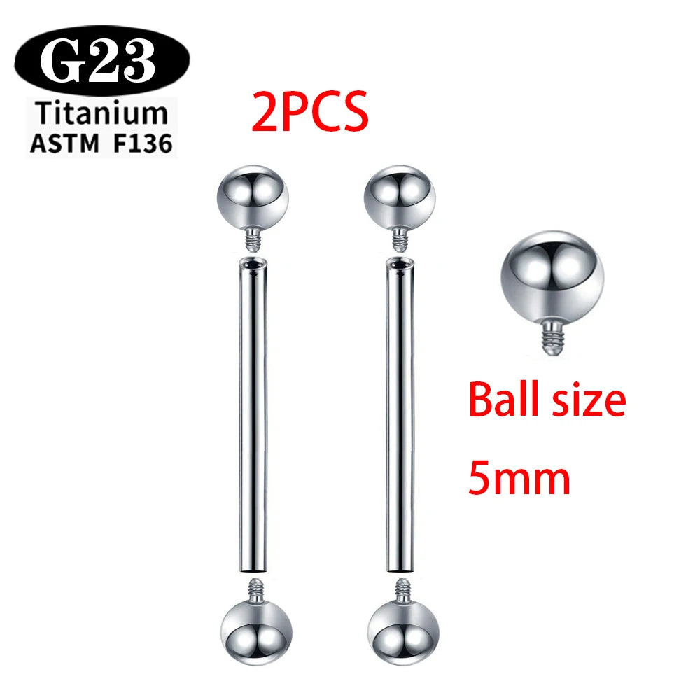 Implant Grade Titanium ASTM F136 Internal Thread Straight Barbells Tongue Ring Earrings Piercing Jewelry Bar 2/5/50pcs/lot