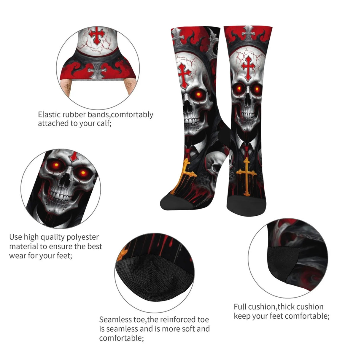 Cross Skull Fashion Men's Socks Harajuku Retro Style Crazy Street Hip Hop Happy Socks Novelty Funny Crew Socks Casual Party Gift