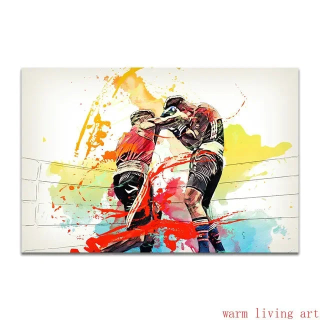 Boxing Dumbbell Fitness Art Poster Canvas Wall Print Home Gym Decor Motivational Picture for Men Women Muay Thai Weightlifting