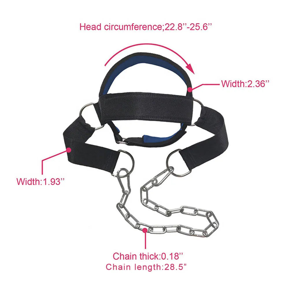 Fitness Neck Head Harness Neck Training Weight Lifting Strength Trainer With Adjustable Long Steel Chain Neck Strength Exerciser