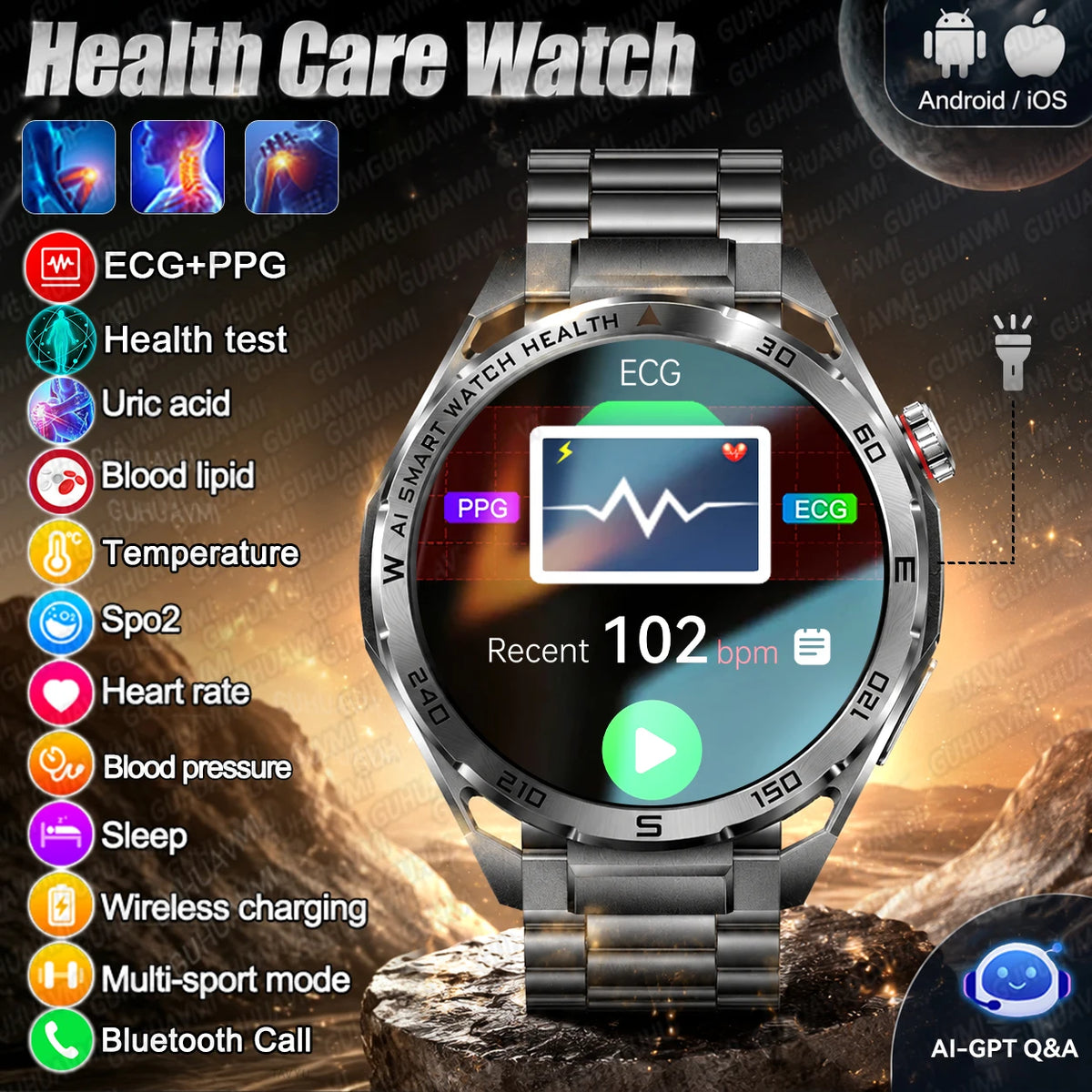 Newly Accurate Micro Physical Examination Health Smart Watch ECG Blood Fat/Pressure Heart Rate Call Sports Watch For iOS Android