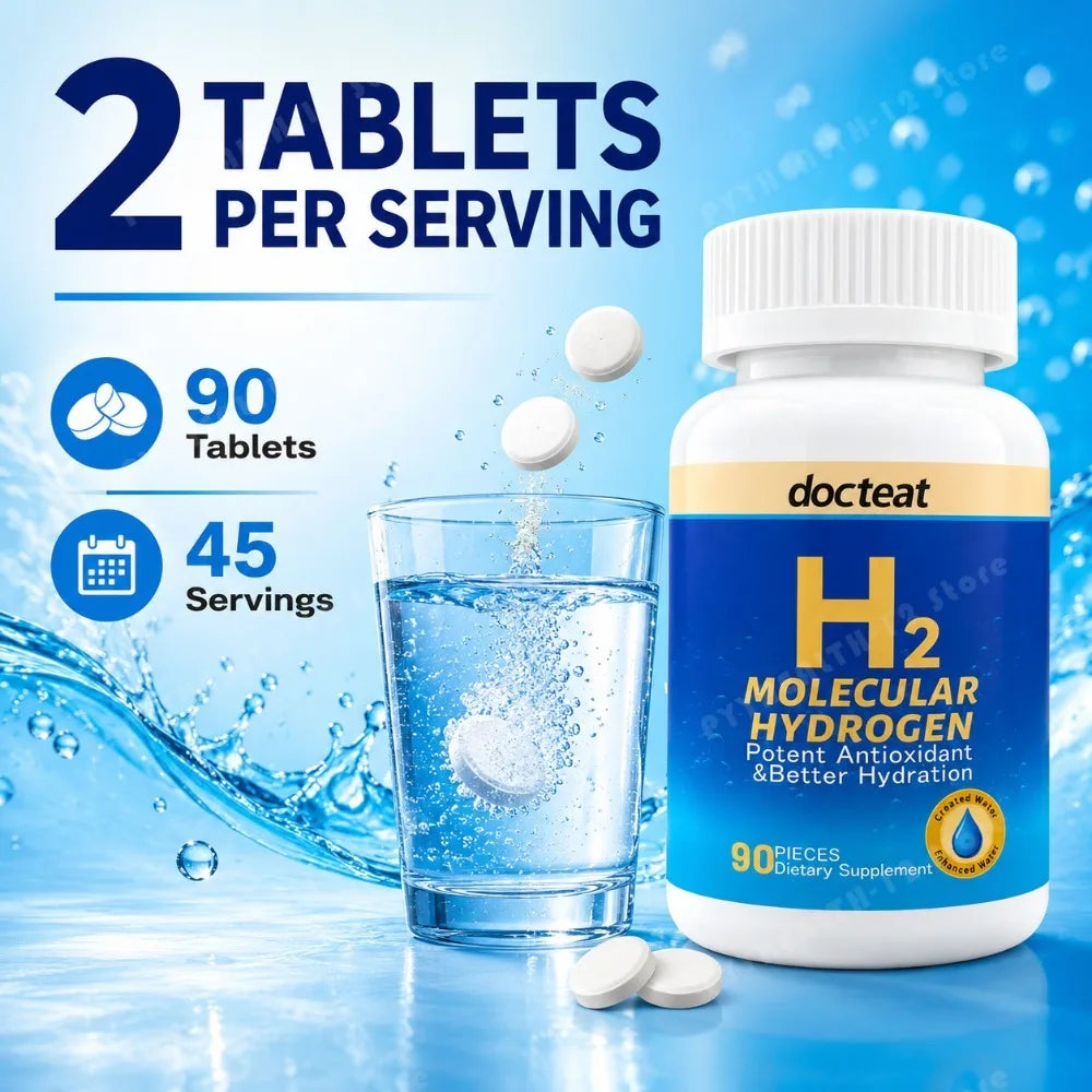 90pcs H2 Molecular Hydrogen Water Tablets with Magnesium 160mg Effervescent Drink Supplement for Travel Gym Home Hydration