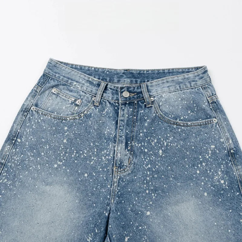 Vintage Men's Denim Shorts Jorts Summer New High Waist Loose Fit Retro American Style Five Inch Casual Pants