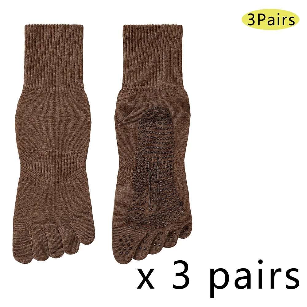 1/3 Pairs Men's 5-Toe Yoga Socks in Cotton Non-Slip Silicone Grip Sweat-Absorbent Pilates Socks for Gym Fitness Indoor Training